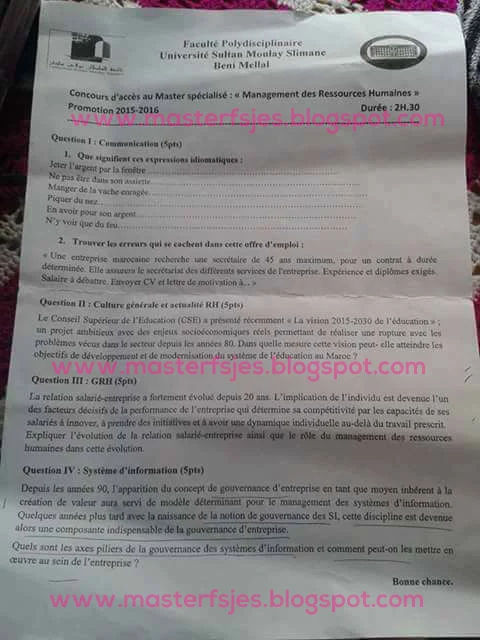 Extrait scanné — Faculté Polydisciplinaire Béni Mellal (Sultan Moulay Slimane) 2015